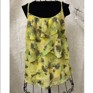 New York & Co Sheer Spaghetti Strap Camisole 
Size Small floral yellow/green